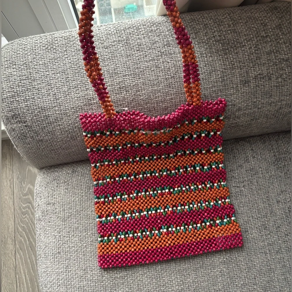 BNWT Colourful Wooden Bead Bag by Antik Kraft - Picture 4 of 11